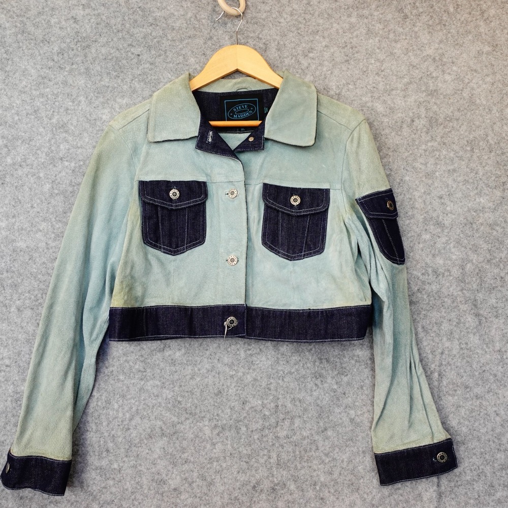 90s Vintage Genuine Leather‎ Crop Suede Jacket L Colorblock STEVE MADDEN Y2K 90s